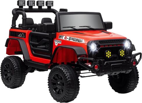 Qaba 12V Ride on Truck, Electric Car for Kids, Battery Powered Ride on Car, Parent Remote, 4 Suspension Wheels, Music Horn LED Lights, Red in Saudi Arabia