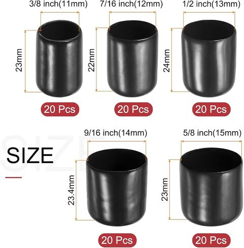 uxcell 100pcs Round Rubber End Caps Protective Caps 11mm 12mm 13mm 14mm 15mm Black Screw Thread Protectors in Kuwait