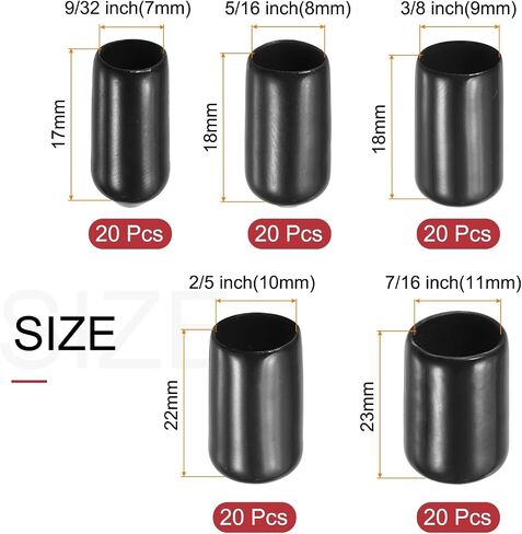 uxcell 100pcs Round Rubber End Caps Protective Caps 11mm 12mm 13mm 14mm 15mm Black Screw Thread Protectors in Kuwait