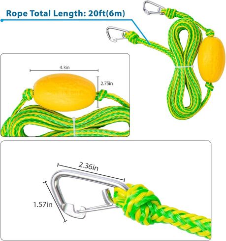 Botepon العائم حبل قوارب القوارب مع مقاطع - خط إنقاذ سريع الاتصال للزوارق ، حبل مرساة التزلج على الجليد - حبل سحب لربط الزوارق معًا ، إكسسوارات قوارب الكاياك ، 20 قدمًا in Kuwait