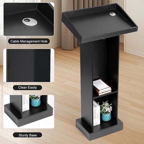 Wooden Lectern Podium Stand with Storage, Church Pulpit for Wedding Classroom Speech, Farmhouse Style, Khaki in Saudi Arabia