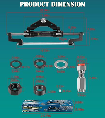 HC5345-3 Front Mount Outboard Hydraulic Steering Cylinder Kit with Two-Way Lock Valve and ORB Fittings Fits for any 300HP Outboard-Powered Boats, Max Working Pressure 10.3Mpa/1500PSI in Saudi Arabia