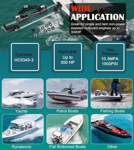 HC5345-3 Front Mount Outboard Hydraulic Steering Cylinder Kit with Two-Way Lock Valve and ORB Fittings Fits for any 300HP Outboard-Powered Boats, Max Working Pressure 10.3Mpa/1500PSI in Saudi Arabia