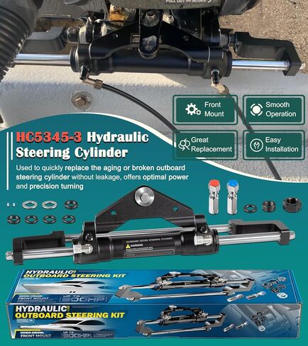 HC5345-3 Front Mount Outboard Hydraulic Steering Cylinder Kit with Two-Way Lock Valve and ORB Fittings Fits for any 300HP Outboard-Powered Boats, Max Working Pressure 10.3Mpa/1500PSI in Saudi Arabia