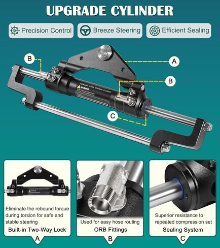HC5345-3 Front Mount Outboard Hydraulic Steering Cylinder Kit with Two-Way Lock Valve and ORB Fittings Fits for any 300HP Outboard-Powered Boats, Max Working Pressure 10.3Mpa/1500PSI in Saudi Arabia