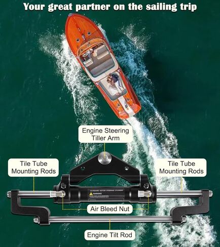 HC5345-3 Front Mount Outboard Hydraulic Steering Cylinder Kit with Two-Way Lock Valve and ORB Fittings Fits for any 300HP Outboard-Powered Boats, Max Working Pressure 10.3Mpa/1500PSI in Saudi Arabia