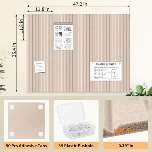 Smarpau Barge Cork Board 48 "x36" ، 12 لوحات من ألواح النشرة ، لوحة دبوس Corkboard مع 50 علامات تبويب لاصقة قابلة للإزالة 35 Pushpins ، بلاط جدار الفلين للفصول الدراسية المنزلية المكتبية (خطوط رأسية خفيفة الجمل) in Kuwait