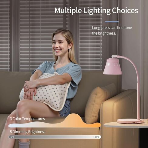 AXX TU08 LED Small Desk Lamp with USB Charging Port, 650 Lumens 3-Color Modes, 5-Touch Dimming, 30/60-Minute Timer, 18-Inch Black Table Light for Reading, Home Office, College Dorm Room Accessories in Saudi Arabia
