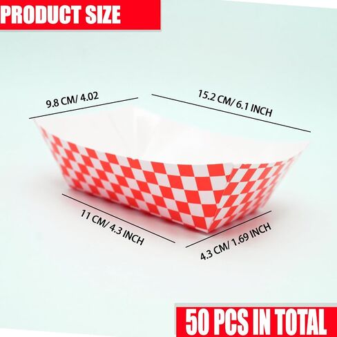 No Folding Required 50 Pcs 2lb Gingham Party Supplies Disposable Paper Food Trays for Shower Wedding Tea Party Supplies Nacho Snack (Red) in Kuwait