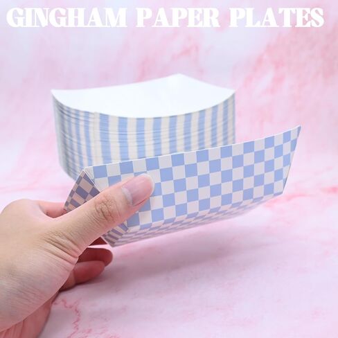 No Folding Required 50 Pcs 2lb Gingham Party Supplies Disposable Paper Food Trays for Shower Wedding Tea Party Supplies Nacho Snack (Red) in Kuwait