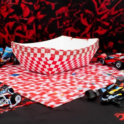 No Folding Required 50 Pcs 2lb Gingham Party Supplies Disposable Paper Food Trays for Shower Wedding Tea Party Supplies Nacho Snack (Red) in Kuwait
