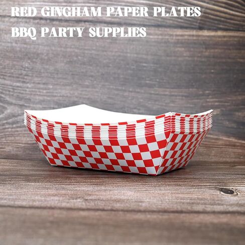 No Folding Required 50 Pcs 2lb Gingham Party Supplies Disposable Paper Food Trays for Shower Wedding Tea Party Supplies Nacho Snack (Red) in Kuwait