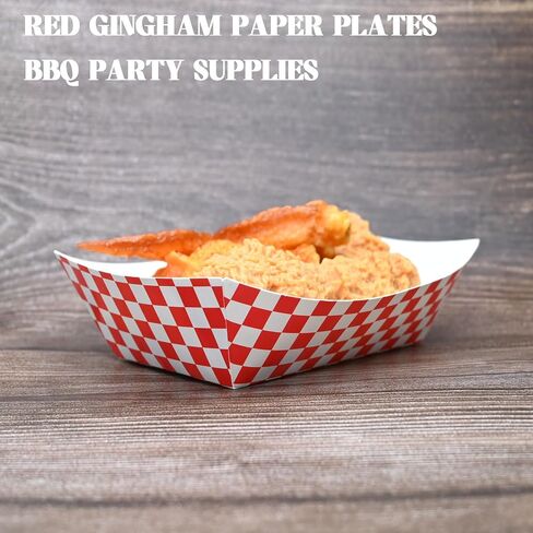 No Folding Required 50 Pcs 2lb Gingham Party Supplies Disposable Paper Food Trays for Shower Wedding Tea Party Supplies Nacho Snack (Red) in Kuwait