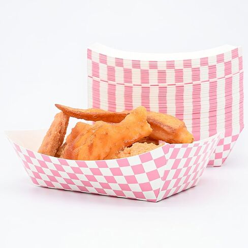 No Folding Required 50 Pcs 2lb Gingham Party Supplies Disposable Paper Food Trays for Shower Wedding Tea Party Supplies Nacho Snack (Red) in Kuwait