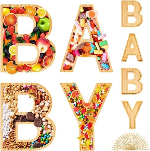 4Pcs Baby Charcuterie Board Letters, Charcuterie Letters Fillable with 50 Bamboo Sticks, Baby Letters for Charcuterie Board, Baby Shower Decorations, Baby Shower Food Display Trays for Birthday Party in Saudi Arabia