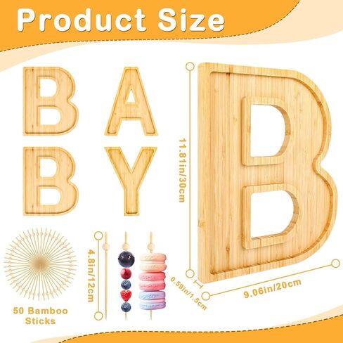 4Pcs Baby Charcuterie Board Letters, Charcuterie Letters Fillable with 50 Bamboo Sticks, Baby Letters for Charcuterie Board, Baby Shower Decorations, Baby Shower Food Display Trays for Birthday Party in Saudi Arabia