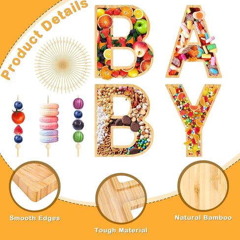 4Pcs Baby Charcuterie Board Letters, Charcuterie Letters Fillable with 50 Bamboo Sticks, Baby Letters for Charcuterie Board, Baby Shower Decorations, Baby Shower Food Display Trays for Birthday Party in Saudi Arabia