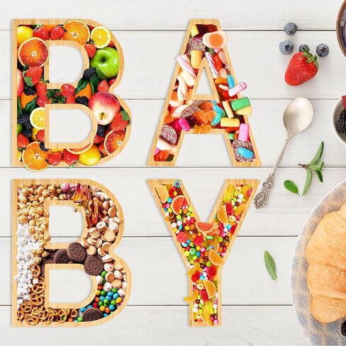 4Pcs Baby Charcuterie Board Letters, Charcuterie Letters Fillable with 50 Bamboo Sticks, Baby Letters for Charcuterie Board, Baby Shower Decorations, Baby Shower Food Display Trays for Birthday Party in Saudi Arabia