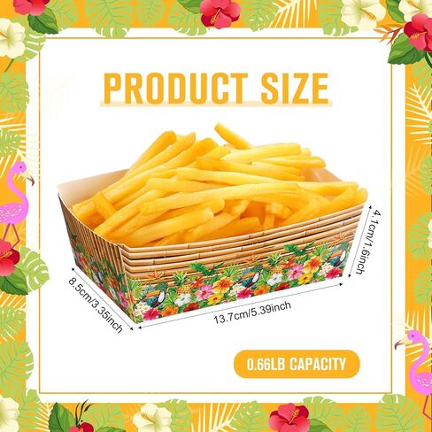 Blulu 50 Packs Hawaiian Party Decoration Tiki Disposable Paper Food Tray Aloha Nacho Tray Luau Paper Food Holder Boat Tropical Paperboard Palm Leaf for Summer Beach Pool Party(Bamboo) in Saudi Arabia