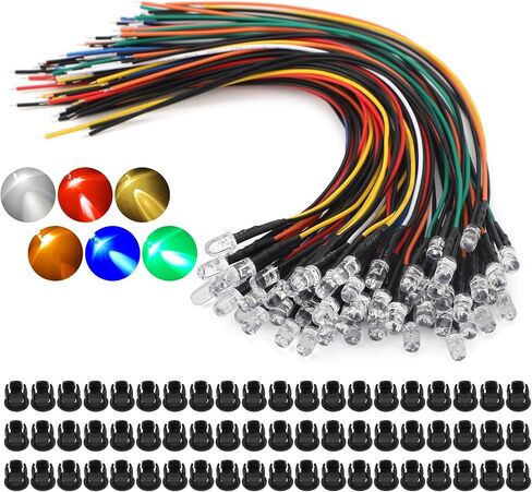 Linkstyle 60PCS 12V LED Light Emitting Diodes, 5Mm Pre Wired Mini LED Diodes Lights for Car Model Electronics, White Red Yellow Green Blue Orange,10pcs Each in Saudi Arabia