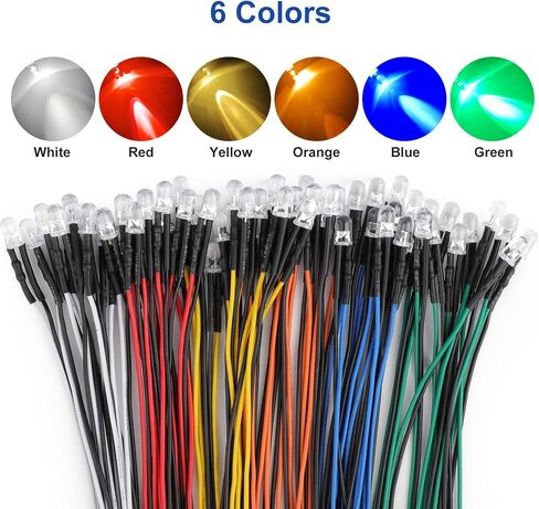 Linkstyle 60PCS 12V LED Light Emitting Diodes, 5Mm Pre Wired Mini LED Diodes Lights for Car Model Electronics, White Red Yellow Green Blue Orange,10pcs Each in Saudi Arabia