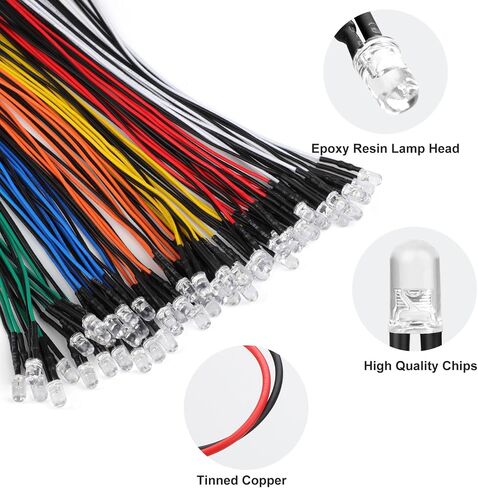 Linkstyle 60PCS 12V LED Light Emitting Diodes, 5Mm Pre Wired Mini LED Diodes Lights for Car Model Electronics, White Red Yellow Green Blue Orange,10pcs Each in Saudi Arabia
