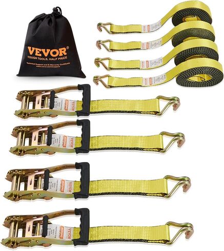 vevor ratchet ربط الأشرطة (4 حزم) ، قوة كسر 10000 رطل ، وسنانير J المزدوجة الثقيلة ، 2 "× 27 ' in Saudi Arabia