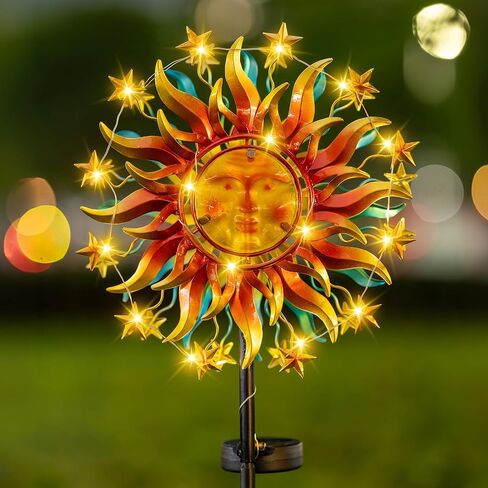 Soalr Wind Spinners -Mandala Wind Sculptures & Spinners Garden Kinetic Art with Solar Powered Multi-Color Glass Ball Light for Yard Garden Backyard Lawn Decorations - Yellow in Saudi Arabia