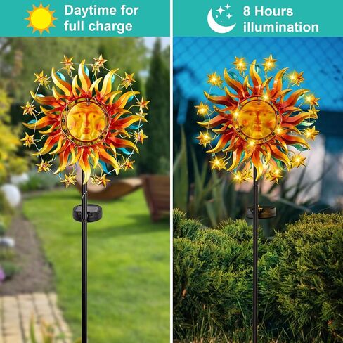 Soalr Wind Spinners -Mandala Wind Sculptures & Spinners Garden Kinetic Art with Solar Powered Multi-Color Glass Ball Light for Yard Garden Backyard Lawn Decorations - Yellow in Saudi Arabia