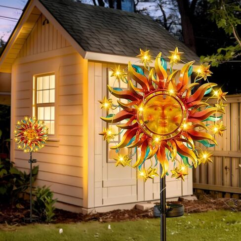 Soalr Wind Spinners -Mandala Wind Sculptures & Spinners Garden Kinetic Art with Solar Powered Multi-Color Glass Ball Light for Yard Garden Backyard Lawn Decorations - Yellow in Saudi Arabia