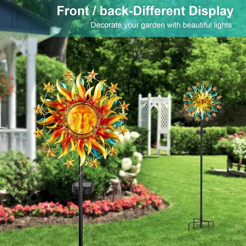 Soalr Wind Spinners -Mandala Wind Sculptures & Spinners Garden Kinetic Art with Solar Powered Multi-Color Glass Ball Light for Yard Garden Backyard Lawn Decorations - Yellow in Saudi Arabia