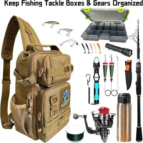 Tactical Fishing Sling Backpack Outdoor Fishing Tackle Storage Bag for Gear and Equipment Shoulder Backpacks-Gift for Men (Black) in Kuwait