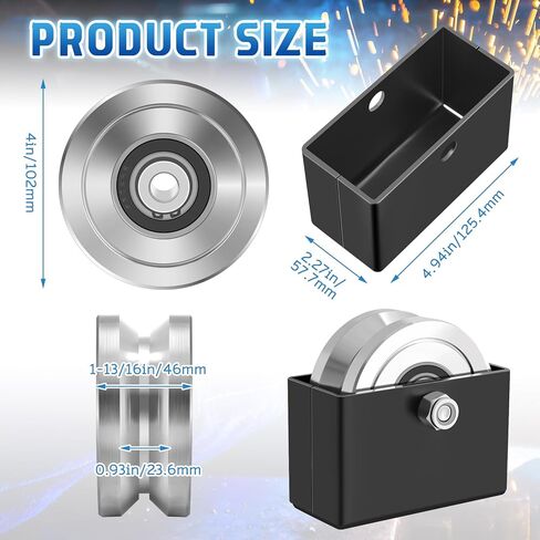 Tatuo 2 مجموعات 4'v-Groove Slide Gate Wheel مع صندوق قوس ملحوم ببوابات شديدة الانزلاق البوابات مقلوبة من 1-13/16 عجلات متداول للانزلاق تصل إلى 3000 رطل ، وتحمل مزدوج مختومة in Saudi Arabia