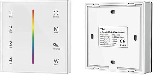 Smart T24 86 Wall Mounted 2.4GRF 4Zone RGB/RGBW Glass Panel Touch Remote Control Dimming Controller for LED Strips/COB(T24-B and V4 RGBW) in Saudi Arabia