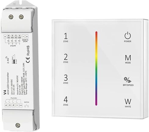 Smart T24 86 Wall Mounted 2.4GRF 4Zone RGB/RGBW Glass Panel Touch Remote Control Dimming Controller for LED Strips/COB(T24-B and V4 RGBW) in Saudi Arabia