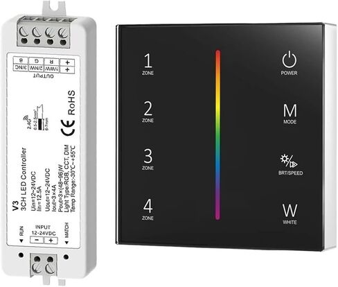Smart T24 86 Wall Mounted 2.4GRF 4Zone RGB/RGBW Glass Panel Touch Remote Control Dimming Controller for LED Strips/COB(T24-B and V4 RGBW) in Saudi Arabia