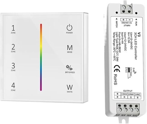 Smart T24 86 Wall Mounted 2.4GRF 4Zone RGB/RGBW Glass Panel Touch Remote Control Dimming Controller for LED Strips/COB(T24-B and V4 RGBW) in Saudi Arabia