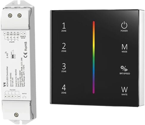 Smart T24 86 Wall Mounted 2.4GRF 4Zone RGB/RGBW Glass Panel Touch Remote Control Dimming Controller for LED Strips/COB(T24-B and V4 RGBW) in Saudi Arabia