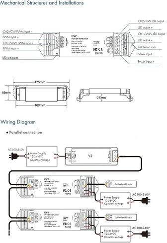 DC12-36V 2-Way Constant Voltage Power Extender 2CH*8A LED Light Strip Controller is Suitable for Single Color/Color in Saudi Arabia