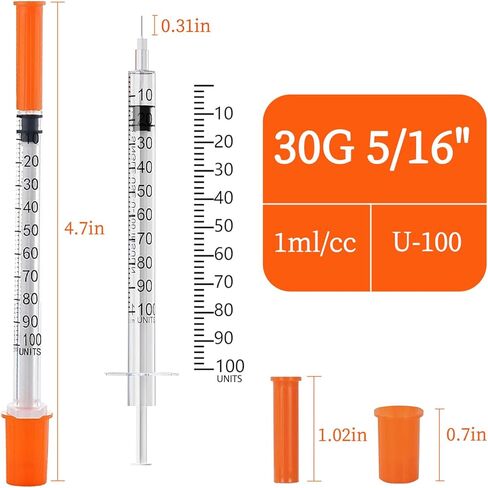 30pack 1ml محقنة مع 30G 5/16 "إبرة 8 مم ، مستلزمات مختبر ملفوفة بشكل فردي (1cc 30g 5/16" -30Pack) in Kuwait