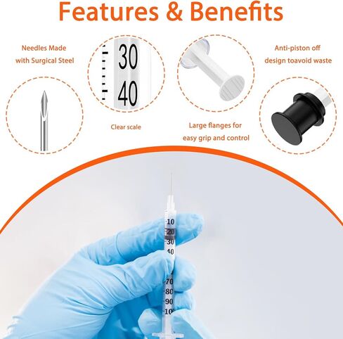 30pack 1ml محقنة مع 30G 5/16 "إبرة 8 مم ، مستلزمات مختبر ملفوفة بشكل فردي (1cc 30g 5/16" -30Pack) in Kuwait