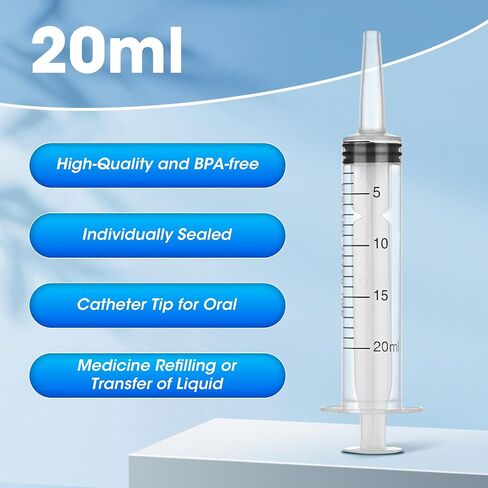 10 Pack 20 ml Syringe Without Needle, Syringe with Cap Individually Wrapped, for Liquids, Scientific Labs, Measurement, Dispensing in Kuwait