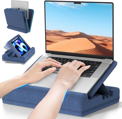 Laptop Desk for Lap with Cushion, Computer Lap Desk Laptop Pillow for Couch, Bed, Car, Adjustable Computer Pillow Stand As Carrying Case for up to 15'' PC/Mac, Tablet, iPad, Kindle, Blue in Saudi Arabia