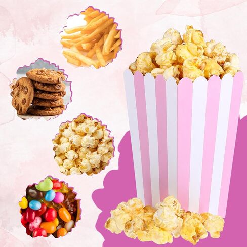 28 Pcs Pink Popcorn Boxes, Pink Popcorn Containers Treat Candy Boxes Bucket for Movie Theater, Carnival Circus Party, Birthday Popcorns Supplies in Kuwait