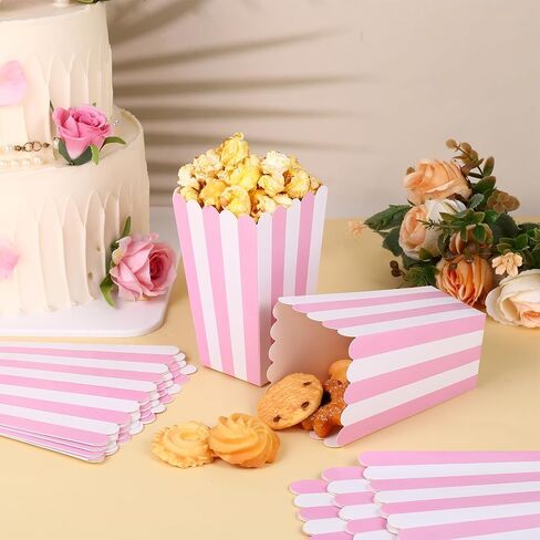 28 Pcs Pink Popcorn Boxes, Pink Popcorn Containers Treat Candy Boxes Bucket for Movie Theater, Carnival Circus Party, Birthday Popcorns Supplies in Kuwait