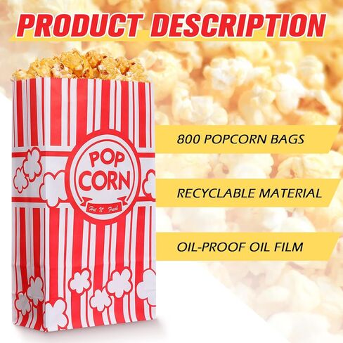 800 PCS Paper Popcorn Bags Bulk 2 Oz Bublip Bottom Boxes Red and White يمكن التخلص منها الحاوية القابلة للتصرف في فيلم Film Night Popcorn for Retro Movie Party Party Carnival Supplies (Red and White) in Saudi Arabia