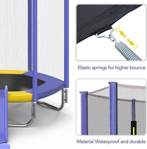 Merax 7ft Kids Trampoline with Slide,Enclosure Net and Ladder, Climb ‘n Slide Small Toddler Trampoline Indoor Outdoor for Kids in Kuwait