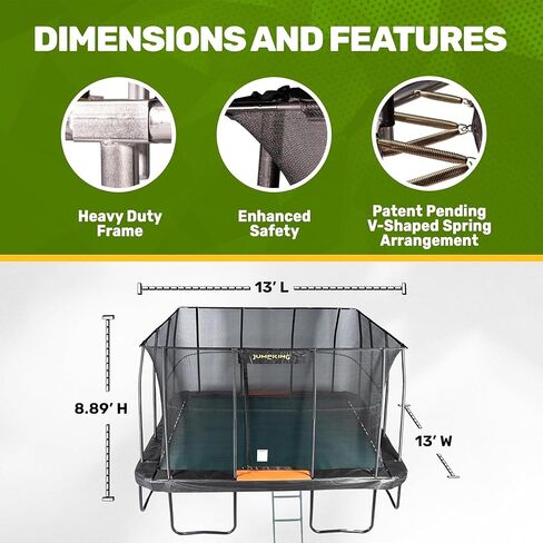 JumpKing Rectangle Trampoline Outdoor with Enclosure, Ladder, and Net, Large Recreational Trampoline for Kids and Adults, ASTM Compliant, Heavy Duty, Weather-Resistant, 1200LBS Capacity in Kuwait