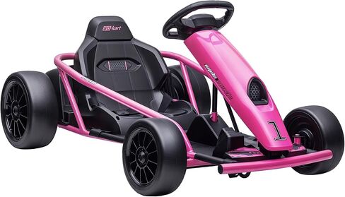 Aosom 24V 8.1 MPH Electric Go Kart, Drifting Car Battery Powered Ride on Toy Outdoor with Slow Start, Music, Horn Honking and Safety Belt, for 8-12 Years Old, Pink in Saudi Arabia