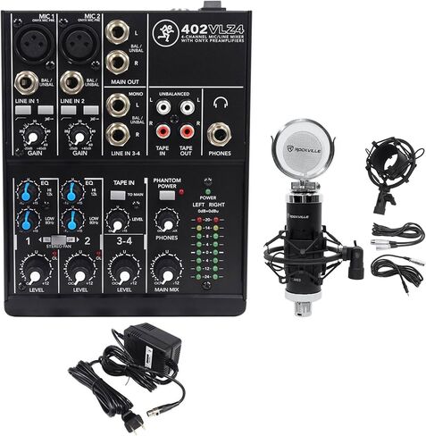 حزمة AudioSavings: (1) Mackie 402Vlz4 4-channel ANALOG TANALOG LOW NOISE BANDLE مع (1) ROCKVILLE RCM03 Pro Studio Recording Microphone Mic MIC+Metal Miture (العناصر 2) in Saudi Arabia
